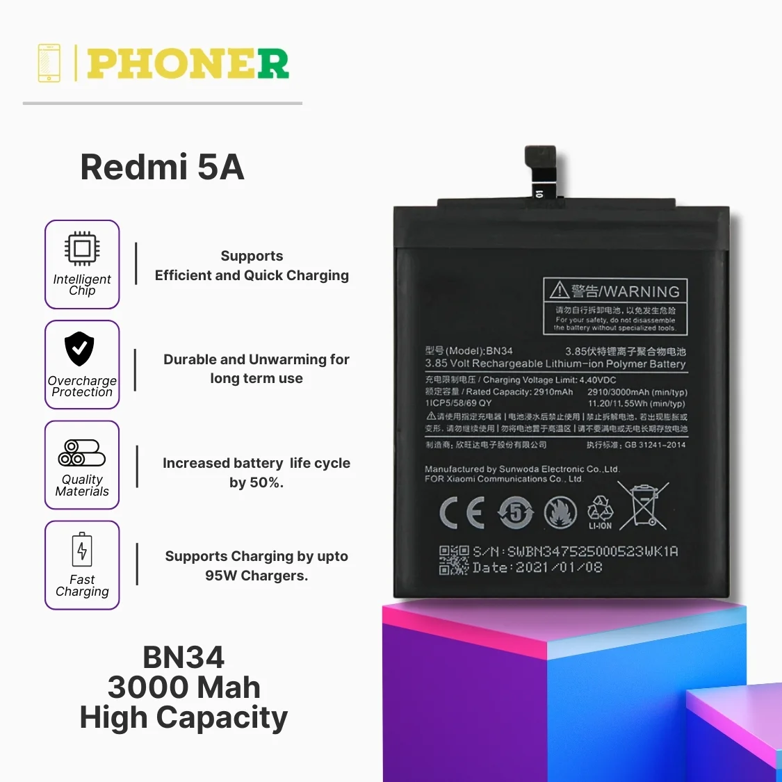 Mobile Battery for Mi Redmi 5A BN34