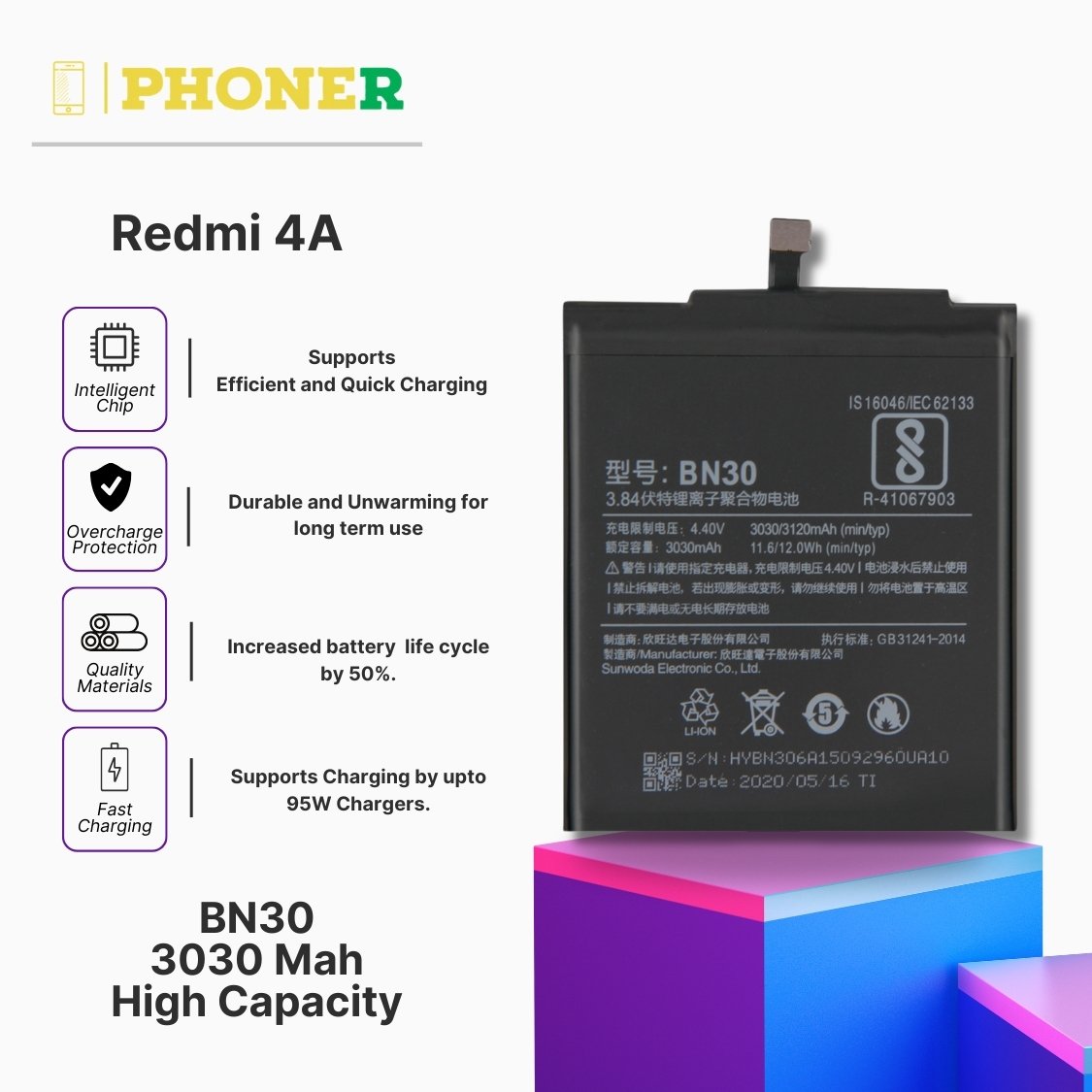 Mobile Battery For Mi Redmi 4A BN30 Empower Your Redmi 4A Cash - Main Image