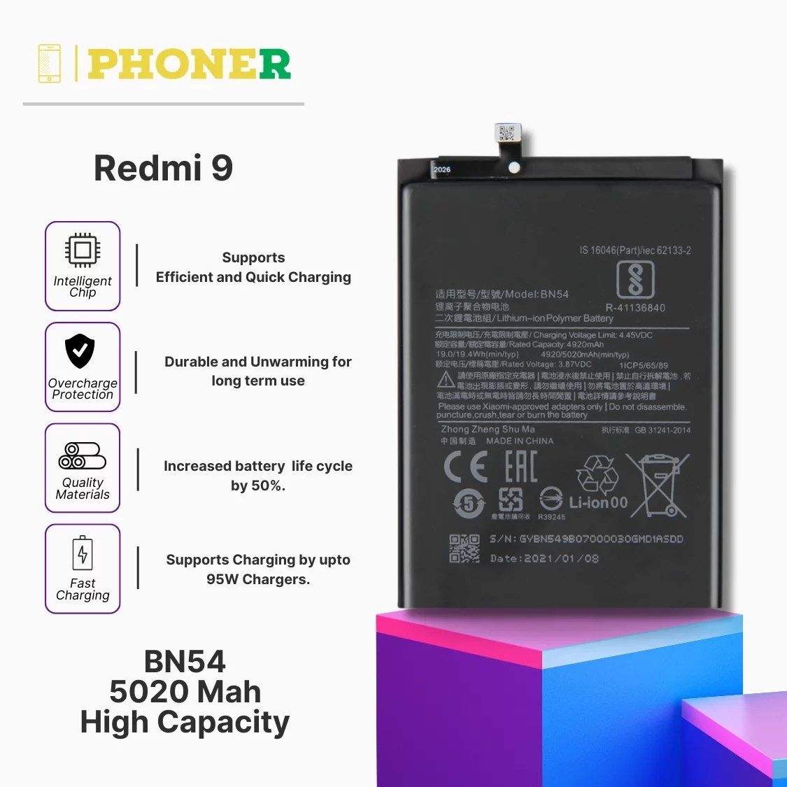 Mobile Battery for Mi Redmi 9 BN54
