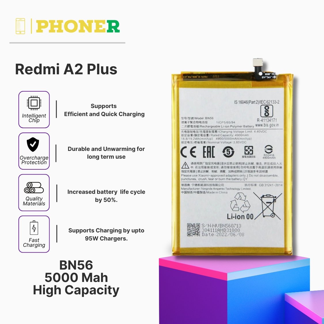 Buy Mi Redmi A2 Plus Battery BN56 5000 Mah at Lowest Price